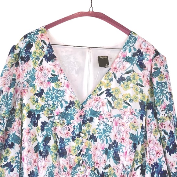 NEW Taylor Floral Print Chiffon Dress Smocked Waist V-Neck A-Line Tiered 20W NWT - Picture 7 of 16